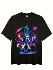Una camiseta de verano para hombre, cómoda y a la moda, de estilo deportivo, con un diseño de un grupo de anime de tres personas en estilo Q-version neón K-Pop y texto coreano - camiseta de estilo callejero vintage, adecuada para fans del K-Pop, de corte holgado, manga corta, cuello redondo, lavable a máquina, con texto coreano, ideal para uso casual. playeras de hombre,camisas de hombre,,spiderman,ropa de hombre,gym,sudaderas para hombres,ropa hombre,digital circus,maestra,regalo para hombre. WK8Q - Blanco - Ver 1