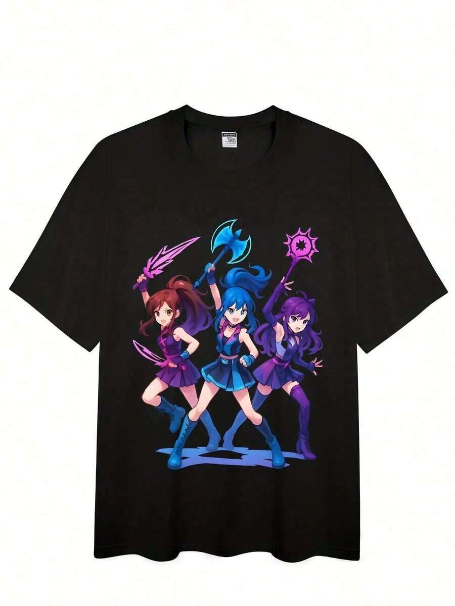Una camiseta de verano para hombre, cómoda y a la moda, de estilo deportivo, con un diseño de un grupo de anime de tres personas en estilo Q-version neón K-Pop y texto coreano - camiseta de estilo callejero vintage, adecuada para fans del K-Pop, de corte holgado, manga corta, cuello redondo, lavable a máquina, con texto coreano, ideal para uso casual. playeras de hombre,camisas de hombre,,spiderman,ropa de hombre,gym,sudaderas para hombres,ropa hombre,digital circus,maestra,regalo para hombre. WK8Q - Blanco - Ver 1