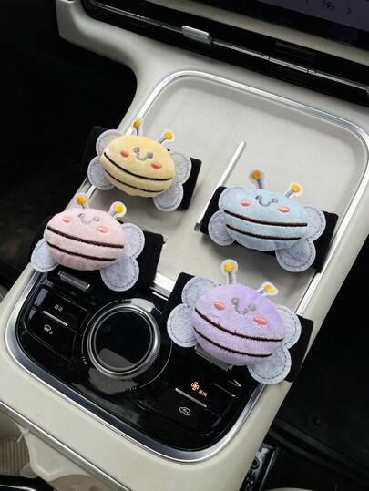 1/2 piezas Lindos protectores de apoyabrazos de coche de peluche con diseño de abeja, protectores suaves para manijas de puertas de coche