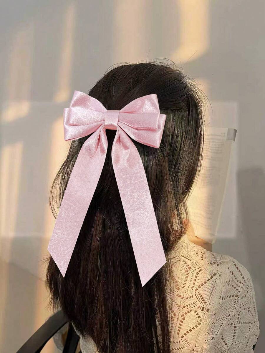 1pc Women's Solid Color Minimalist Bow Hair Clip, Suitable For Daily Wear - Pink - View 1