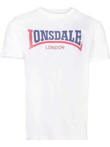 La camiseta presenta el icónico logotipo de Lonsdale London en llamativas letras rojas y blancas, que simbolizan el estilo urbano. Camiseta negra de algodón para hombre, corte ajustado informal. - Blanco - Ver 9