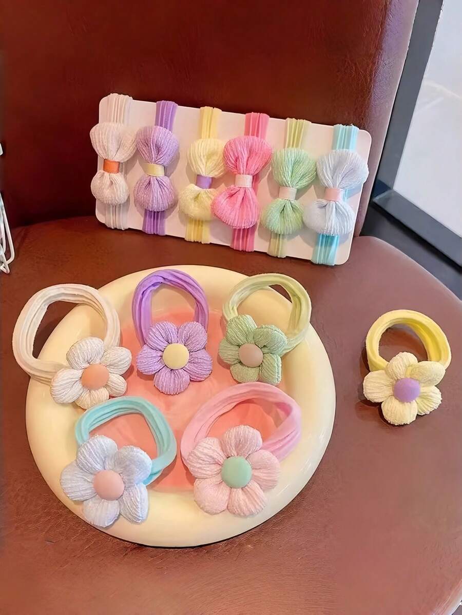 Bộ 6 chiếc dây buộc tóc nơ và hoa cho bé gái, phụ kiện tóc có độ đàn hồi cao, không làm hư tóc. - Nhiều màu - Xem 1