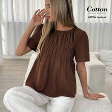 Camisa de manga corta de unicolor casual y para ir al trabajo, verano - Marrón Mocha - Ver 4