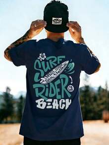 Men's Casual Retro Short-Sleeved T-Shirt With Beach And Surf Print, Comfortable And Breathable, Suitable For Summer, Fashionable Standout - 灰色 - 查看 9