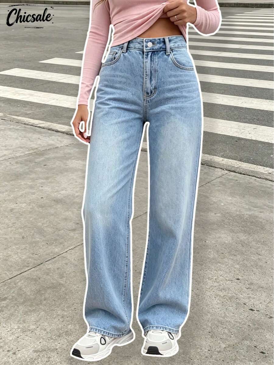 Quần Jeans Ống Thẳng Túi Giặt Thường Ngày Cho Nữ - Rửa nhẹ - Xem 1