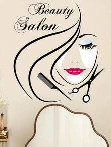 1pc Removable Vinyl Wall Sticker - Modern Beauty Salon Design With Scissors & Makeup Tools, Reusable Glossy Effect, Suitable For Bathroom, Living Room, Bedroom, Study Room Decor, Enhancing Room Aesthetics, Beauty Themed Art, Easy To Apply, Bathroom Decor - A - View 1