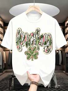 1 Lucky Shamrock Graphic Tee For St. Patrick's Day, Casual Women's Tee For Festive Celebrations. It's A Perfect Gift For Friends And Family On Any Holiday Or Special Occasion, 180g 100% Cotton. - 黑色 - 查看 9