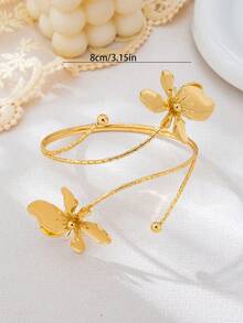1 buah Gelang Bangle Terbuka Bunga Lima Kelopak Berwarna Putih & Oranye dengan Efek Tetesan Minyak Buatan yang Modis dan Elegan, Cocok untuk Pemakaian Sehari-hari dan Liburan, Pilihan Hadiah yang Sangat Baik (Kotak Hadiah Tidak Termasuk) - Yellow Gold - View 5