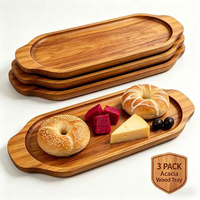 1/2/3PCS Acacia Wood Tray, Wooden Cheese Board, Multi-Functional Oval Plate, Suitable For Coffee, Breakfast, Desserts And Snacks, Decorative Ornaments For Kitchen And Dining Room.Kitchen Accessories,Cheese Platter, Father's Day Gift, Suitable For Kitchen, Living Room, Parties, Gatherings And Birthdays