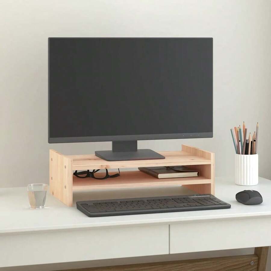 Soporte para monitor vidaXL 50x27x15cm Madera maciza de pino - Marrón - Ver 1