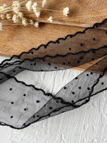 1 قطعة شريط دانتيل بطول 5 متر أبيض/أسود بنقاط بولكا، قماش شبكي مطرز بكشكشة، لتزيين عصابات الرأس والملابس DIY، وديكور صناديق الهدايا - متعدد الألوان - مشاهدة 5