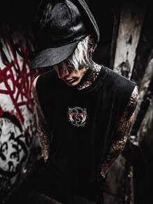 Men's Summer Gothic Punk Graphic Tank Top Wide Shoulder Sleeveless Streetwear Vest - Black - View 2