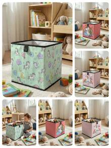1pc Large Capacity Foldable Storage Box, Cartoon Horse Print Open Storage Basket, Durable Multi-Function Drawer Type Design, Space-Saving For Home, Dorm, Nursery, Under Bed Storage - Multicolor - View 1