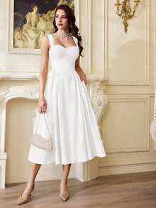 Vestido elegante vintage para mujer con bolsillos, vestido casual para té, fiesta, verano, vacaciones, vestido blanco de verano para mujer, vestido de fiesta, vestido formal con corsé, vestido de cumpleaños, vestido de invitada de boda, vestido de Pascua, vestido de primavera para mujer - Blanco - Ver 2