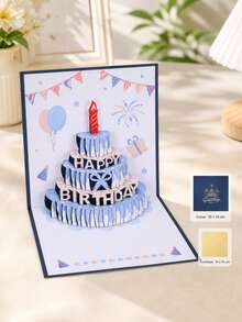 1 pièce Carte d'anniversaire pop-up 3D faite main, avec un gâteau et un design de ballons vifs avec le texte "Joyeux anniversaire", idéal pour offrir à des amis et à la famille, parfait pour les fournitures de fête d'anniversaire, les événements de célébration et les décorations de fête d'anniversaire. - B - Voir 15