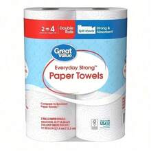 Toallas de papel Great Value Split-Sheet | 2 rollos dobles, muy absorbentes, fuertes y duraderas - Por defecto - Ver 4