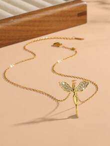 1pc Women's/Angel Wings Vintage Full Zirconia Wings Guardian Angel Pendant Necklace, Gentle & Cool, Accompaniment For Confession, Suitable For Daily Commute, Dating, Gift-Giving, Delicate Atmosphere, Non-Fading, Wear The Gentleness And Brilliance Around The Neck - Multicolor - View 2