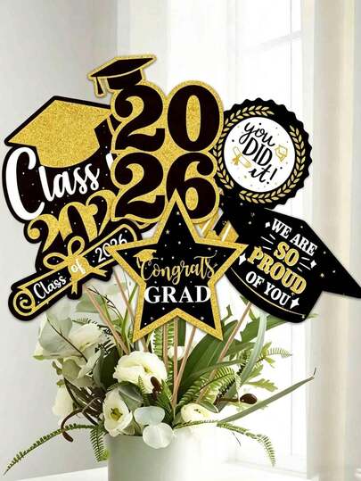 6pcs 2026 Graduation Party Decorations, Graduation Decor, Vase Fillers And Cake Toppers, Graduation Party Table Decor, Graduation Decorations, 2026 Graduation Decor, Graduation Center Pieces, Graduation Kitchen And Dining Room Decor, Centerpiece Decorations, Graduation Vase Decor, Graduation Gifts