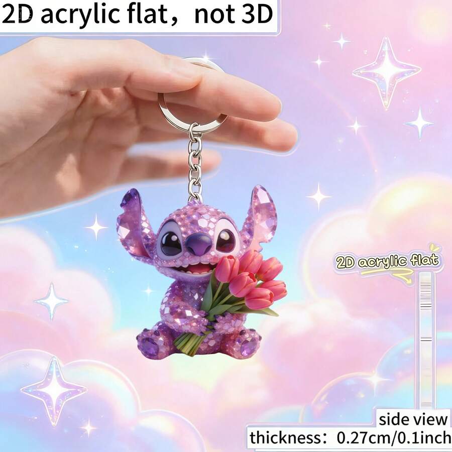 1 pieza Lindo llavero de acrílico de Stitch, llavero práctico brillante y hermoso, regalo de vacaciones, decoración, llavero de coche, mochila, cartera - Multicolor - Ver 1
