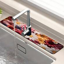 1pc Flower Theme Pattern Sink Drain Pad, Quick-Drying Diatomite Bathroom Faucet Pad, Trimmable Holiday Decorations, Household Kitchen Drain Pad, Washbasin Protection Pad, Suitable For All Kinds Of Faucets In Bathroom And Kitchen. - Multicolor - View 15