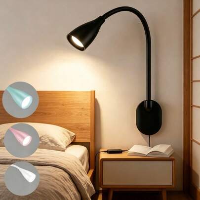 Đèn đọc sách LED gắn tường cạnh giường ngủ với cổng sạc USB | Có thể điều chỉnh độ sáng và nhiệt độ màu, đèn ngủ cắm điện có keo dán, thích hợp để đọc sách trên giường, chiếu sáng phòng ngủ bảo vệ mắt.
