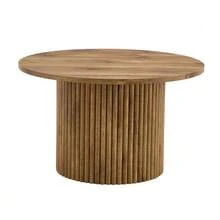 Couchtisch Aus MDF Mit 70 Cm Durchmesser: Runder Beistelltisch Mit Römischem Säulendesign, Integraiertem Metallrahmen, Retro-Luxus-Stil Fürs Wohnzimmer. Perfect For European Wohnräume. - Natural Color - View 1