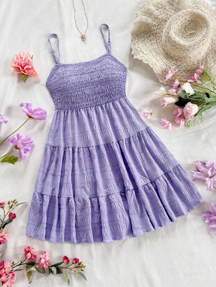 Vestido Casual de Tanque Halter Cuello con Dobladillo Plisado unicolor para Mujeres en Verano - Morado 2 - Ver 1