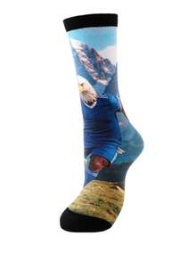 1 Pair Men's Mid-Calf Sports Socks With World Cup USA Eagle Football Elements, Colorful Novelty Socks Gift - Multicolor - View 2
