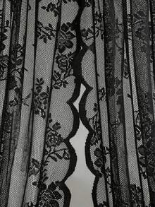 1pc Beige Lace Trim Curtain Panel, Comfortable Floral Pattern Semi-Sheer Bohemian Style Room Divider Curtain, Decorative Window Curtain For Bedroom, Living Room, Home Decor, Suitable For All Seasons (Tie-Backs Not Included) - Multicolor - View 8