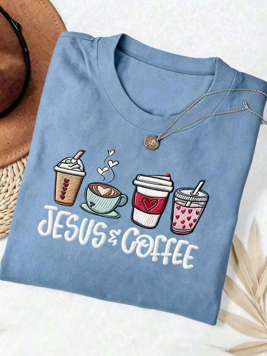 DrmWander Camiseta gráfica para mujer, camiseta de manga corta de estilo casual y urbano, top de verano lindo - Azul - Ver 1