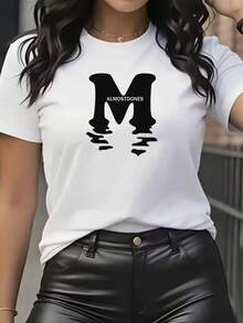 Camiseta para Mujer con Estampado de Letras, Cuello Redondo, Manga Corta, Diseño Deportivo Casual, Ideal para Verano - Blanco - Ver 9