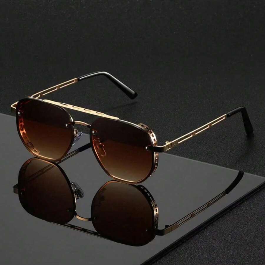 1pc Fashionable Minimalist Metal Large Frame Glasses, Must-Have Accessory - Multicolor - View 1