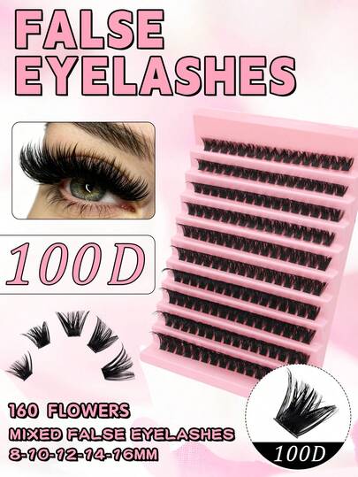 C-Curl 8-16mm Mixed 1 Box 160pcs Super Dense 100D False Eyelashes, Soft, Fluffy, Natural, Enlarging Eyes