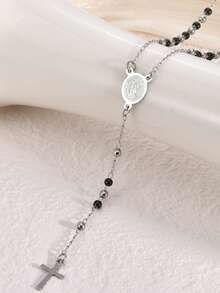 1 pièce Collier pendentif Vierge Marie et croix en acier inoxydable, collier chaîne de perles de chapelet catholique, bijou de prière religieux pour hommes et femmes - Multicolore - Voir 11