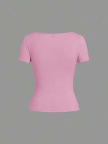Set de 3 camisetas de punto para mujer, multicolor, camisetas básicas de primavera/verano para mujer, tops ajustados básicos, paquete de tops básicos, tops básicos para mujer, tops de ajuste ceñido, tops básicos, tops de mujer de cuello cuadrado, tops de verano para mujer, tops de manga corta para mujer, tops de verano para mujer, camisetas de mujer - Multicolor 4 - Ver 9