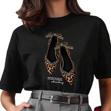 Camiseta estampada con estampado de leopardo retro americano para mujer, holgada y estilizadora, de manga corta y 100% algodón puro. - Negro - Ver 6