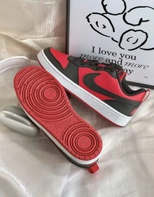 Nike Court Borough Low Recraft Big Kids/Women's Casual Shoes DV5456-123 | Everyday Versatile, Comfortable Fit - 黑紅色 - 查看 2