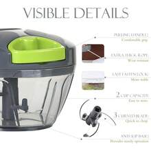 1pc,Manual Vegetable Chopper Food Chopper With Container, Pull-String Manual Vegetable Cutter For Salad, Garlic, Nuts, Onions - màu xanh lá - Xem 6
