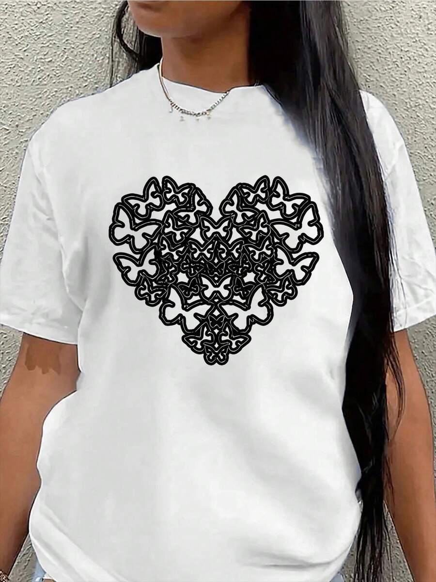 Camiseta de Manga Corta de  con Diseño de Corazón, Ligera y Duraderara Uso Casual en Casa, Restaurante u Oficina, uste Cómodo para Uso Diario