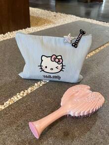 条纹图案休闲简约大容量化妆包，多功能卡通便携收纳袋，不含发夹 - 彩色 - 查看 4