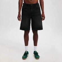 Men's Washed Denim Jorts, Loose Fit Mid-Length Jean Shorts, Casual Streetwear - Light Blue - View 3