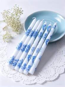 9.84 * 0.87 英吋長條形白色與藍色香氛蠟燭,附丘比特與玫瑰圖案,具照明功能,適用於節日、裝飾、紀念品、生日、畢業禮物,可送給朋友、伴侶或家人以表達愛意 - 長桿 - 查看 5