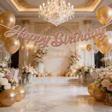 1 Set Happy Birthday Glitter Pull Flags/Luxury High-End Birthday Party Decor/Essential For Scene Decoration/Rose Gold/Gold Birthday Pull Flags/Birthday Party Backdrop Decor Banner/Atmosphere Party Supplies/Birthday Party Backdrop Wall Decor/Hotel Room Decor Pull Flags Banner - View 7