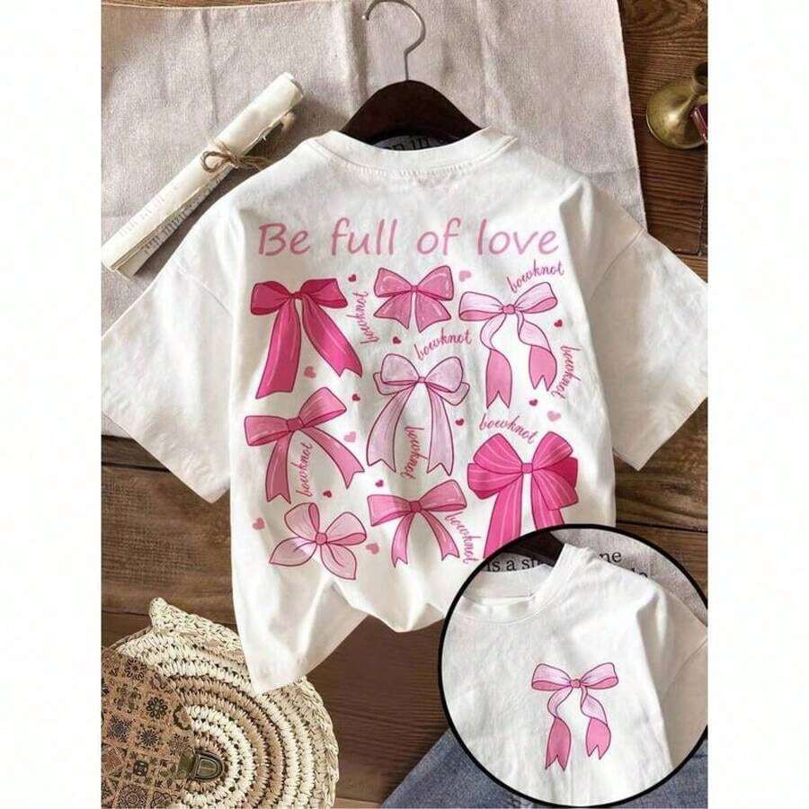 2026 Estampado de camisas de mujer,Nuevo verano ligero blusas casuales para dama,Camiseta Elegante para Mujeres - Estampados de Lazo Rosa en Frente y Trasero - Blusa Ligera - Blusa Suave y Elástica - Blusa para Mujeres Lavable aáquina - Atuendos Diarios y Formales - Camisa Casual de Primavera/Otoño/Verano, Camisetas para Damas, Moda - Blanco - Ver 1