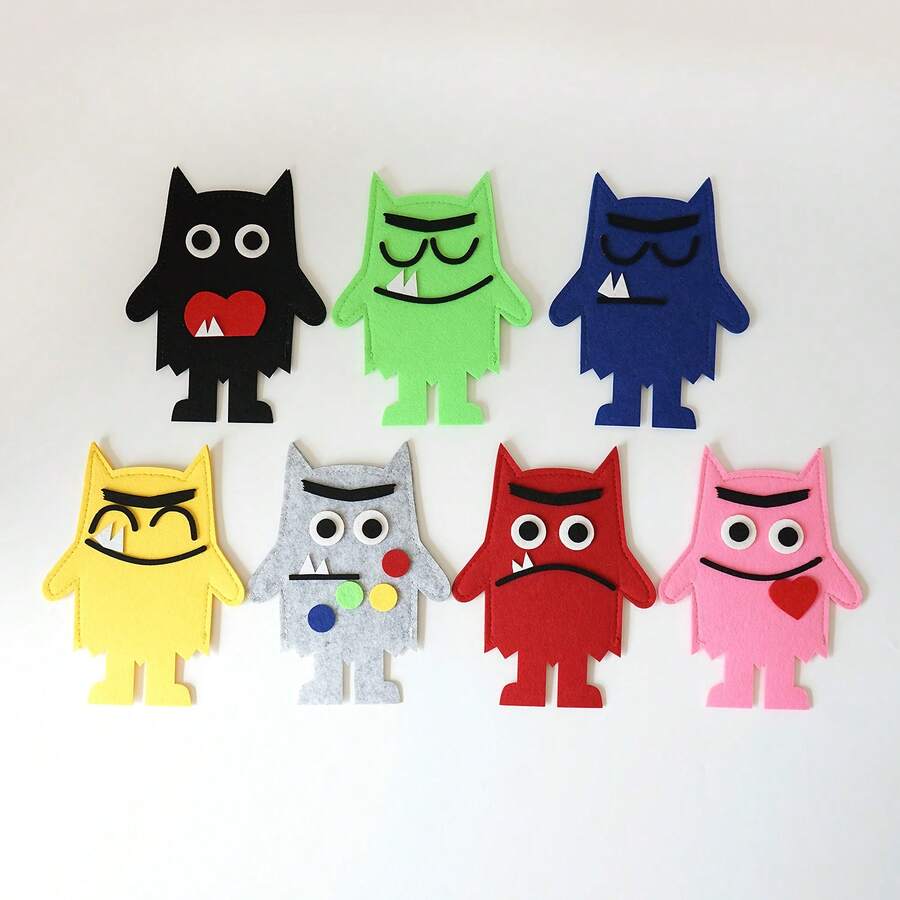 Emotional Monster Toy Puppet Set, Montessori Emotion Expression Storytelling Props, Felt Emotion Learning Game, Classroom Simulation Fun Teaching, Home Parent-Child Interactive Education, Gift For Children - 4pcs - View 1