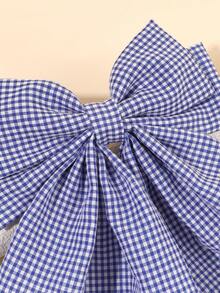 1 Stück blaue weiße Gingham-Schleife Haarclips für Mädchen, stoffliche mehrschichtige karierte Haarclips, modische frische Haaraccessoires als Mädchen Party Geschenke, Preppy Stil für Schule, Alltag, Picknick - Blau - Übersicht 6