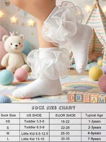 1 Pair Girls' Socks With Ruffle Floral Trim, Princess Baby Socks - White - View 4