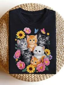 Camiseta Vintage con Estampado de Gato Camiseta de cuello redondo con estampado floral vintage adecuada para todas las estaciones lavable a máquina ropa casual para hombre con diseño de gato ideal para uso informal o eventos temáticos playeras de hombre camisas para hombre nacional envio - Negro - Ver 8