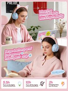 LED Cat Ear Design Wireless Headphones, Suitable For Girls And Teenagers, For Music, Gaming, Video And Daily Use - View 5