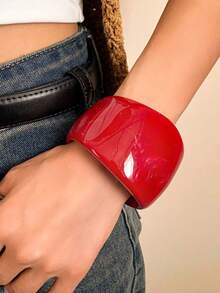 1 pièce Bracelet large asymétrique en résine géométrique, bracelet large en résine rouge rétro exagéré de personnalité élégante de niche, bracelet ouvert motif marbre de conception de niche, accessoires multicouches de style palais français de même conception - Multicolore - Voir 2